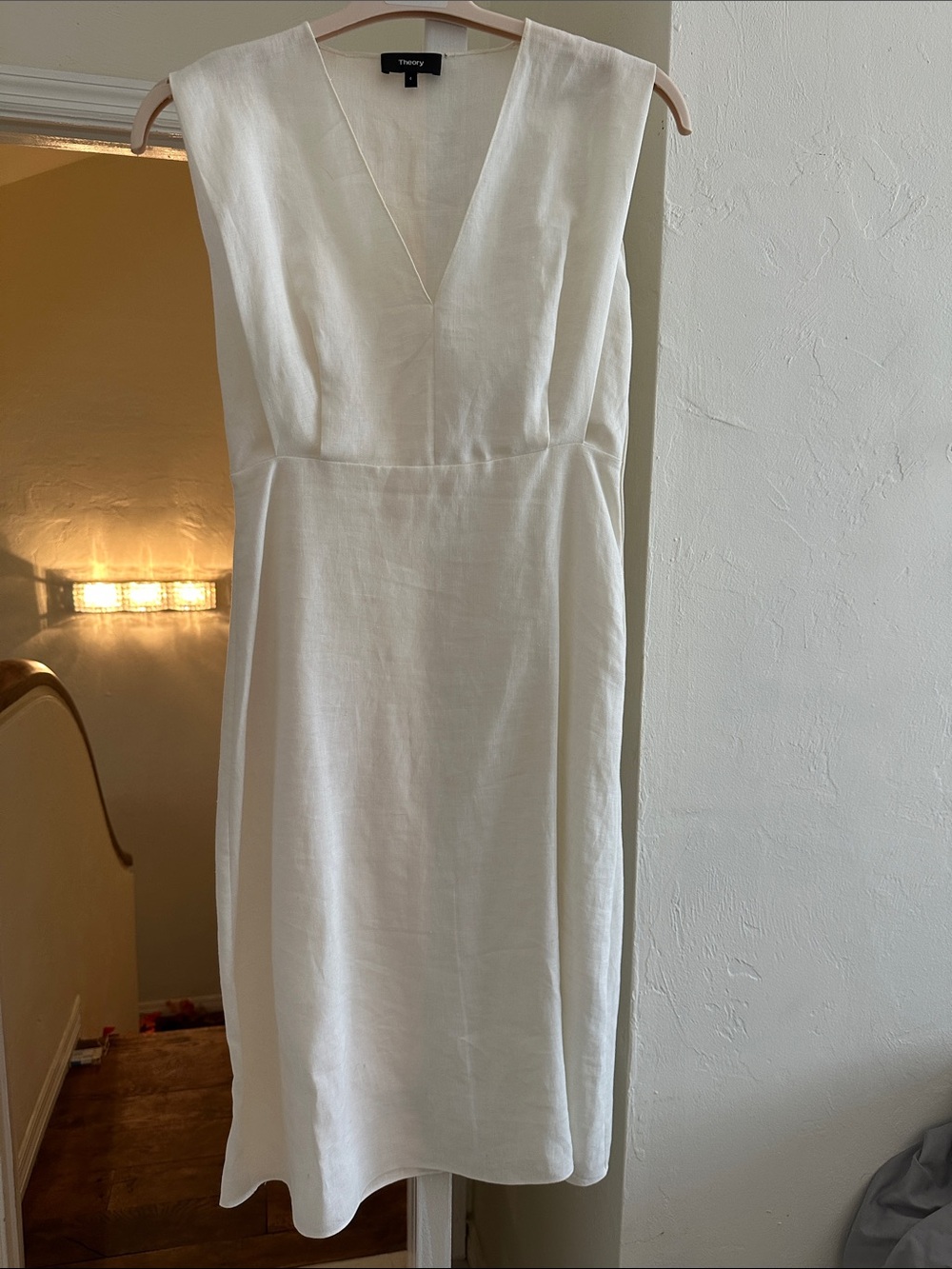 Theory Cream V-Neck Midi Dress